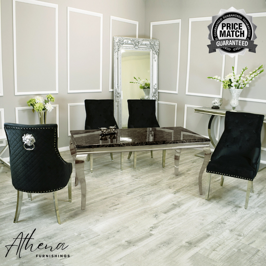 Skipton Chrome Black Marble Table with Black Carlisle Chrome Chairs