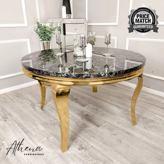 Skipton Circular Gold Dining Table (Multiple Table Top Options)