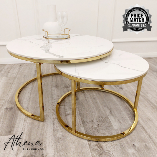 Cotswold Coffee Nest of 2 Circular Marble Tables