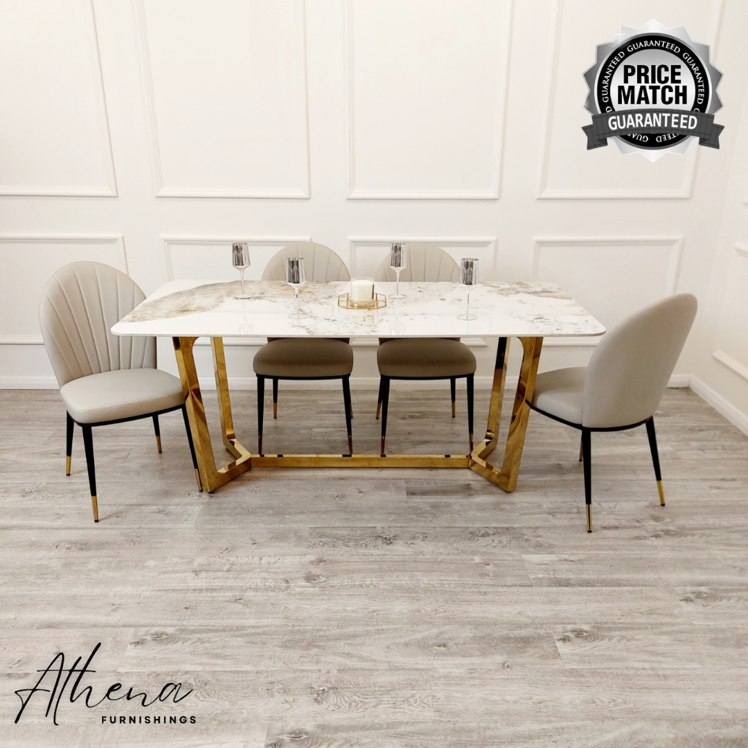 Kendal 1.8M Gold Sintered Stone Dining Table with Grey Maldon Chairs