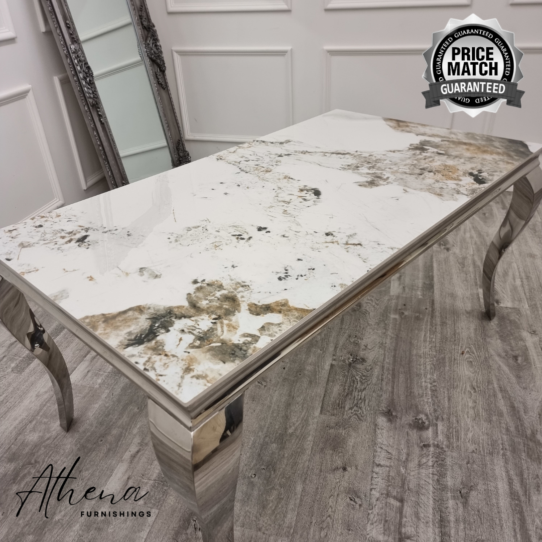 Skipton Chrome White Pandora Marble Dining Table