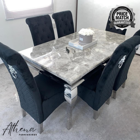 Skipton Chrome Grey Marble Table with Black Gloucester Chairs