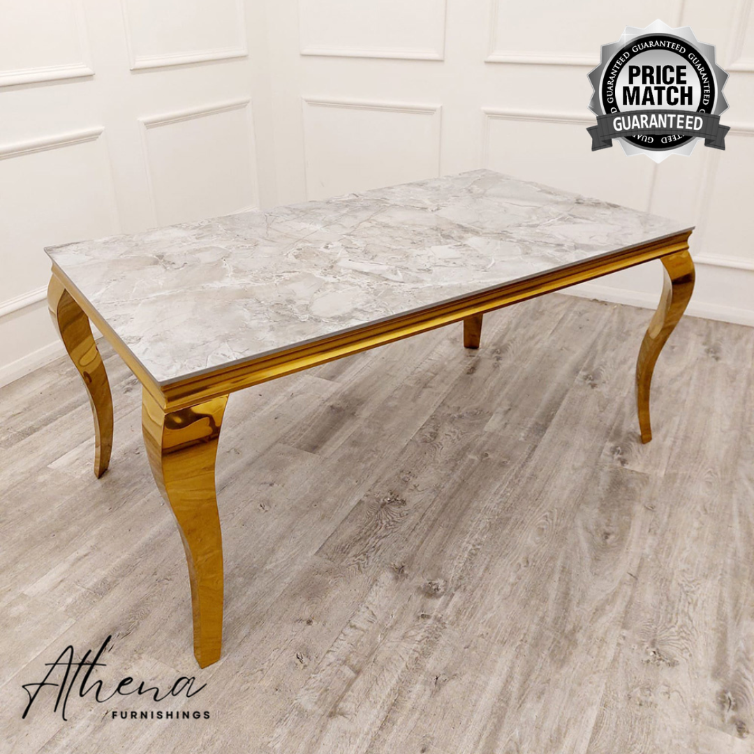 Skipton Gold 1.5M Light Grey Marble Dining Table