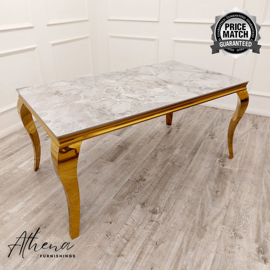 Skipton Gold 1.5M Light Grey Marble Dining Table