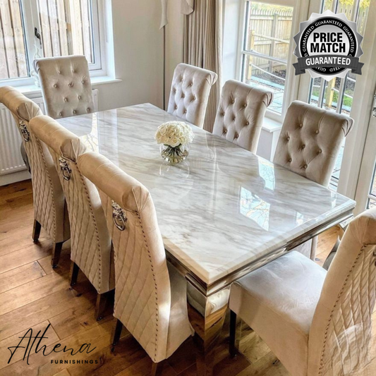 Skipton Chrome White Marble Dining Table with Gloucester Cream Chairs