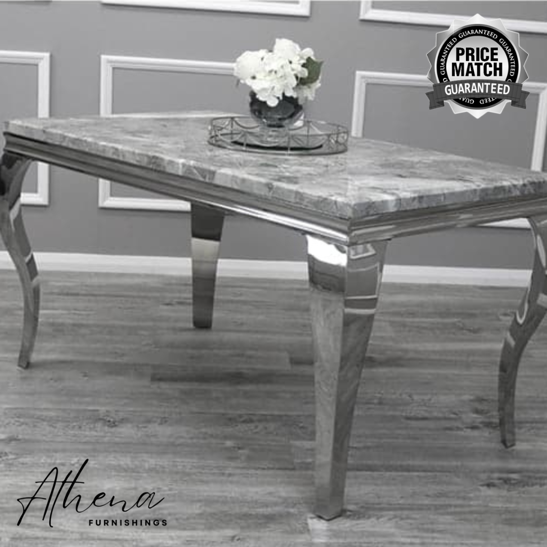 Skipton Chrome Light Grey Marble Dining Table