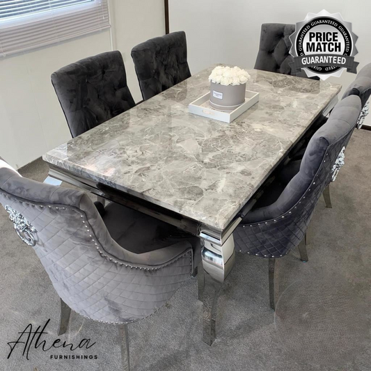 Skipton Chrome Grey Marble Table with Grey Carlisle Chairs