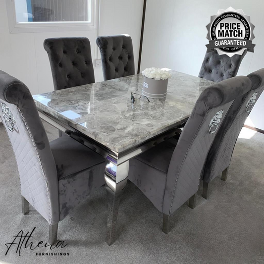 Skipton Chrome Grey Marble Table with Grey Gloucester Chairs