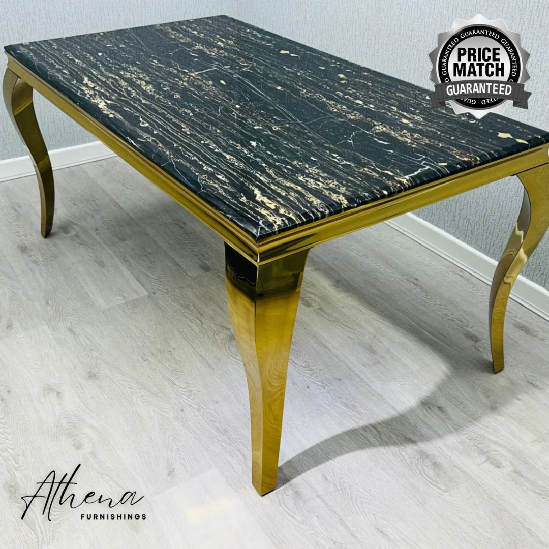 Skipton Gold Black and Gold Marble Dining Table