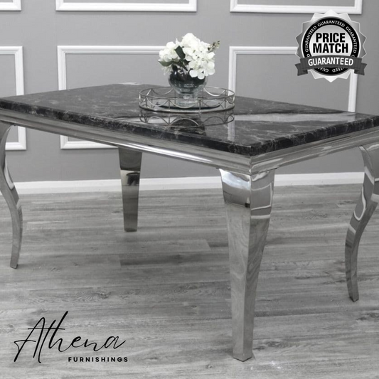 Skipton Chrome 1.5M Black Marble Dining Table