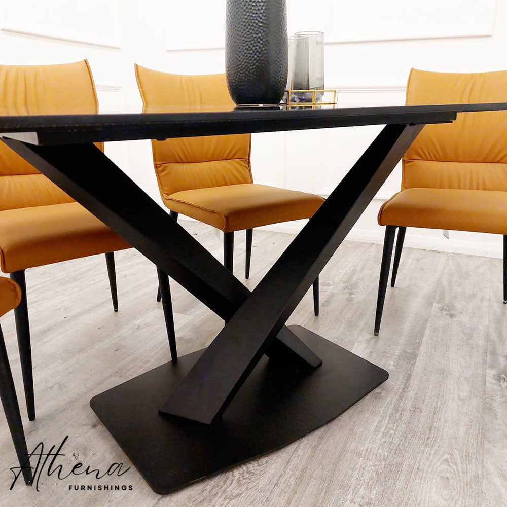 Alnwick 1.6M Black Sintered Dining table with Tan Ely Chairs