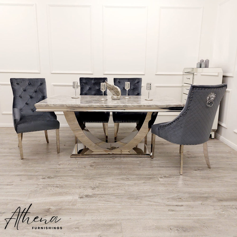 Somerset Grey Marble Dining Table with Grey Carlisle Chrome Chairs