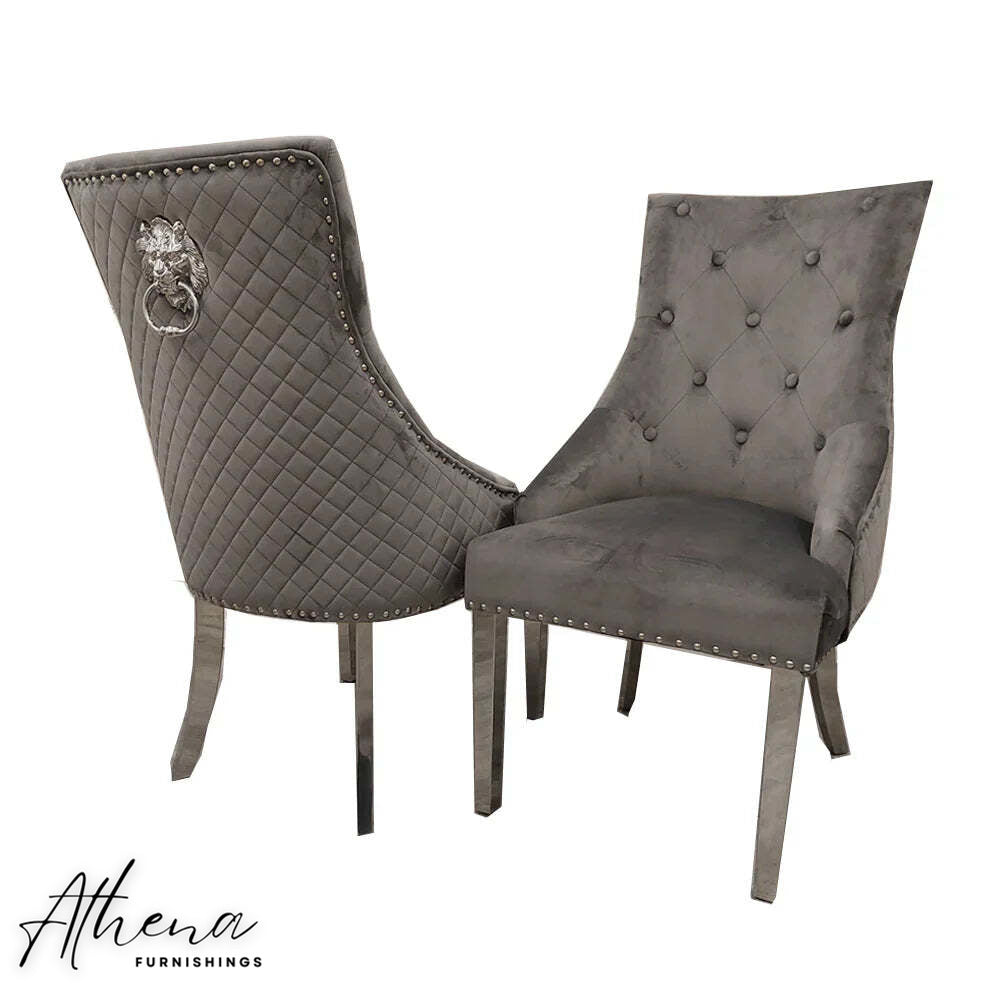 Carlisle Chrome Dark Grey Velvet Dining Chairs