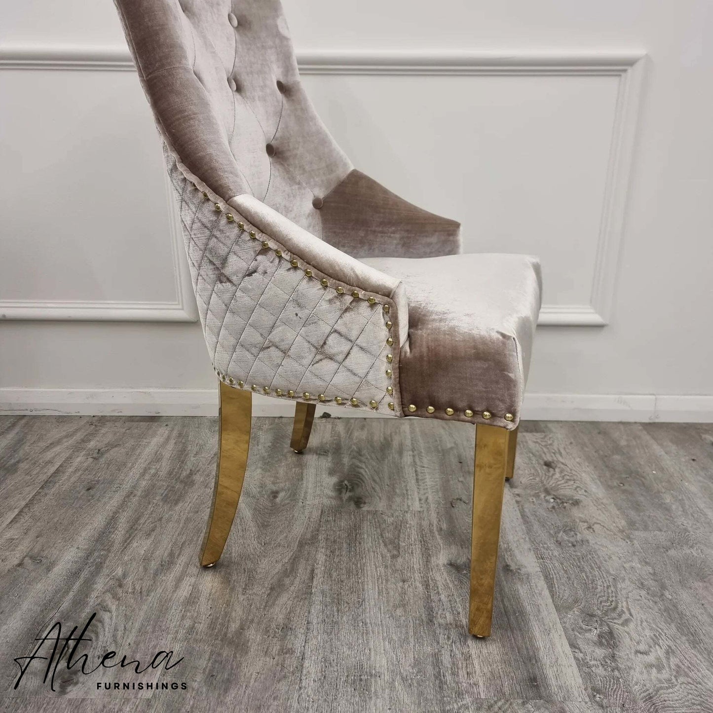 Carlisle Gold Beige Velvet Dining Chairs