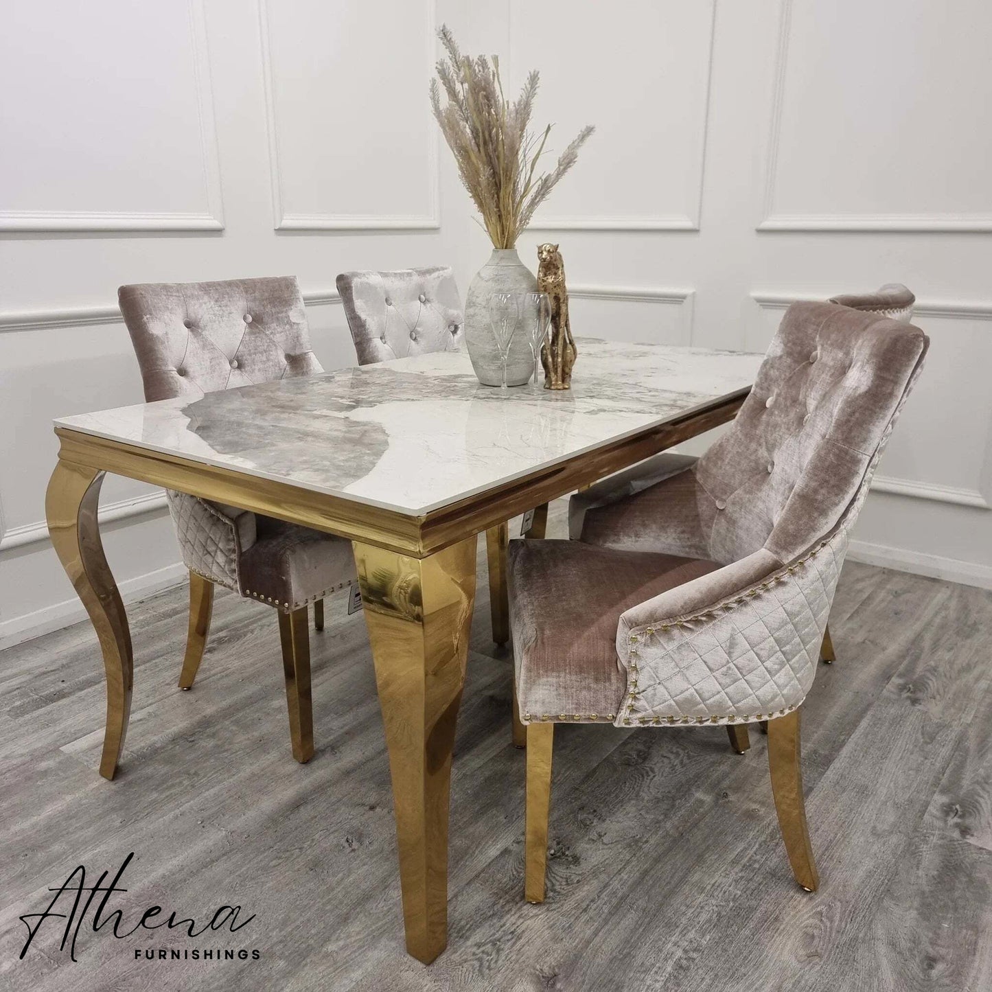 Carlisle Gold Beige Velvet Dining Chairs