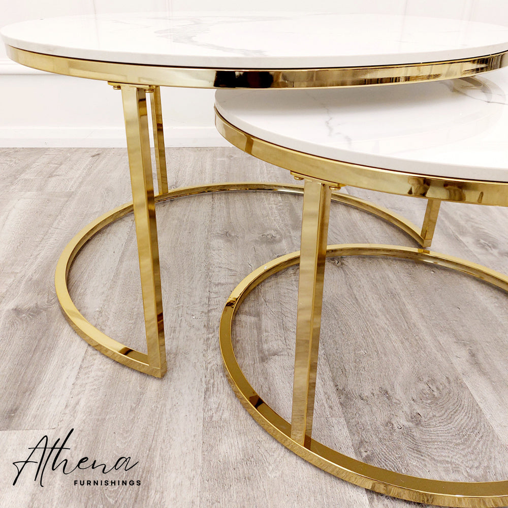 Cotswold Coffee Nest of 2 Circular Marble Tables