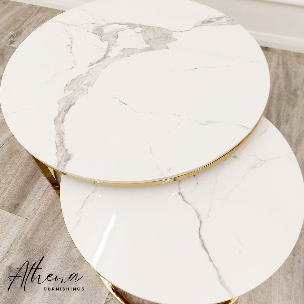 Cotswold Coffee Nest of 2 Circular Marble Tables