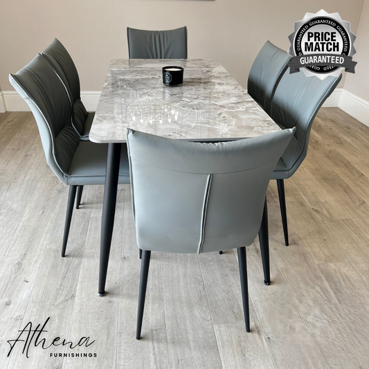 Tewkesbury Grey Sintered Stone Dining Table with Light Grey Ely Chairs