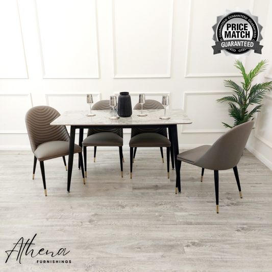 Tewkesbury Grey Sintered Stone Dining Table with Khaki Wells Chairs