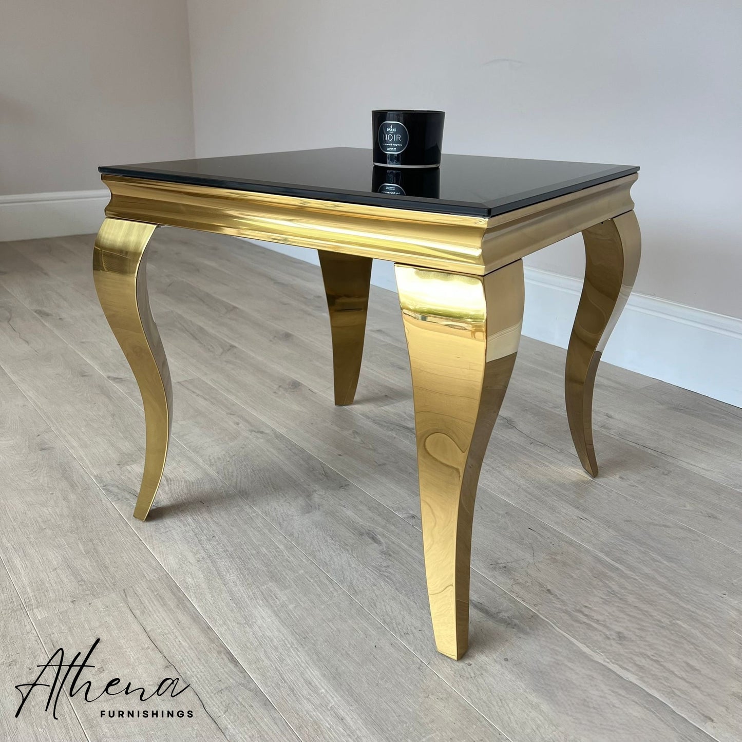 Skipton Gold Black Glass Side Table