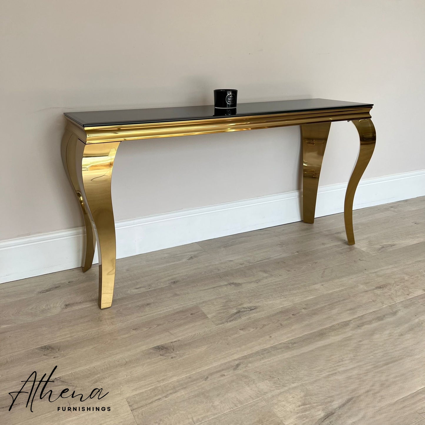 Skipton  Gold Black Glass Console Table