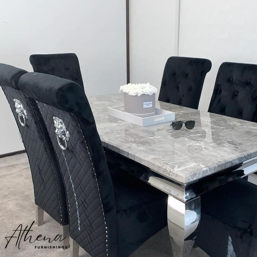 Skipton Chrome Grey Marble Table with Black Gloucester Chairs