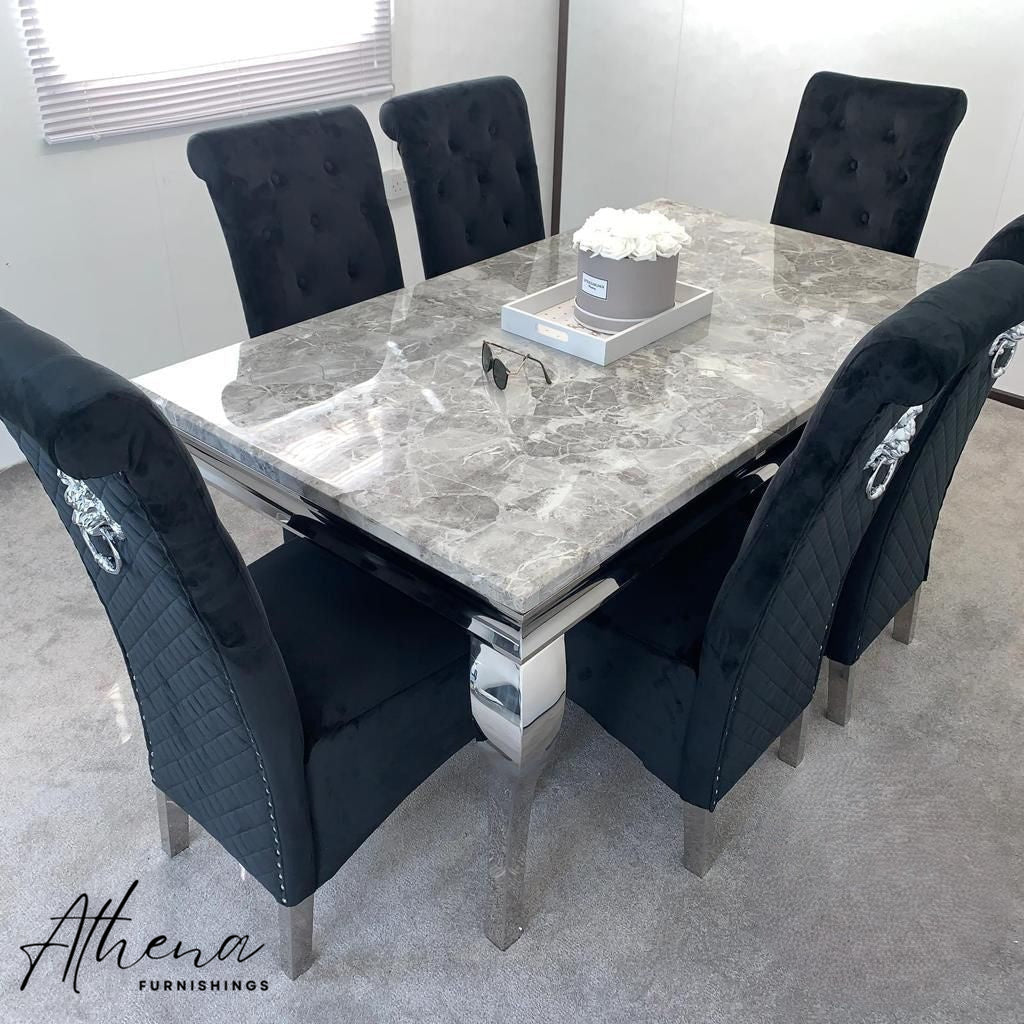 Skipton Chrome Grey Marble Table with Black Gloucester Chairs