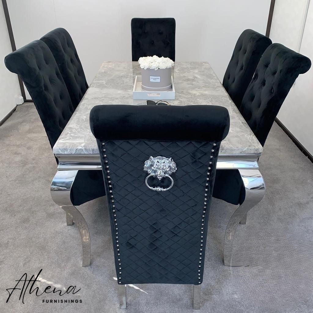 Skipton Chrome Grey Marble Table with Black Gloucester Chairs