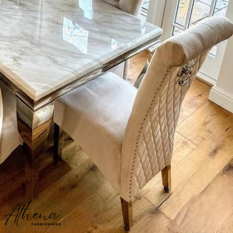 Skipton Chrome White Marble Dining Table with Gloucester Cream Chairs