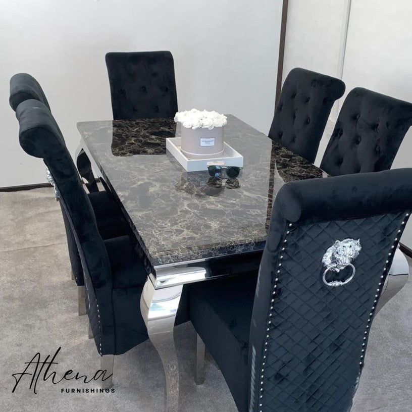 Skipton Chrome Black Marble Table with Black Gloucester Chairs