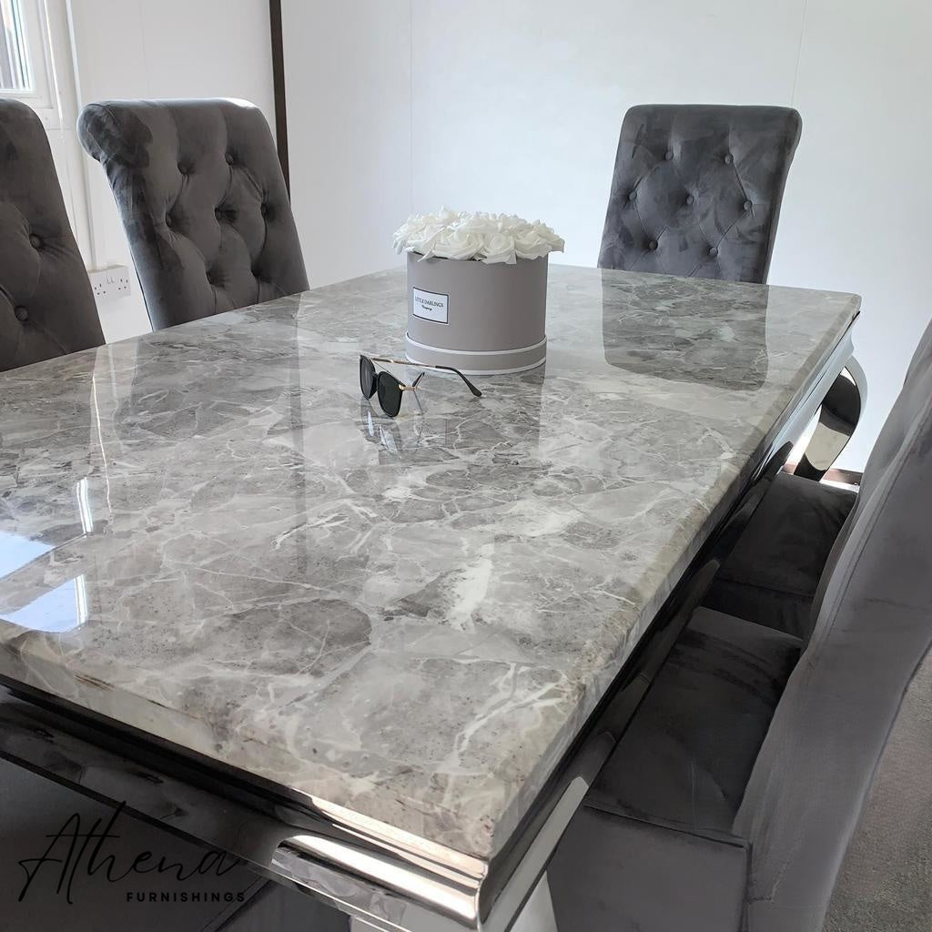 Skipton Chrome Grey Marble Table with Grey Gloucester Chairs