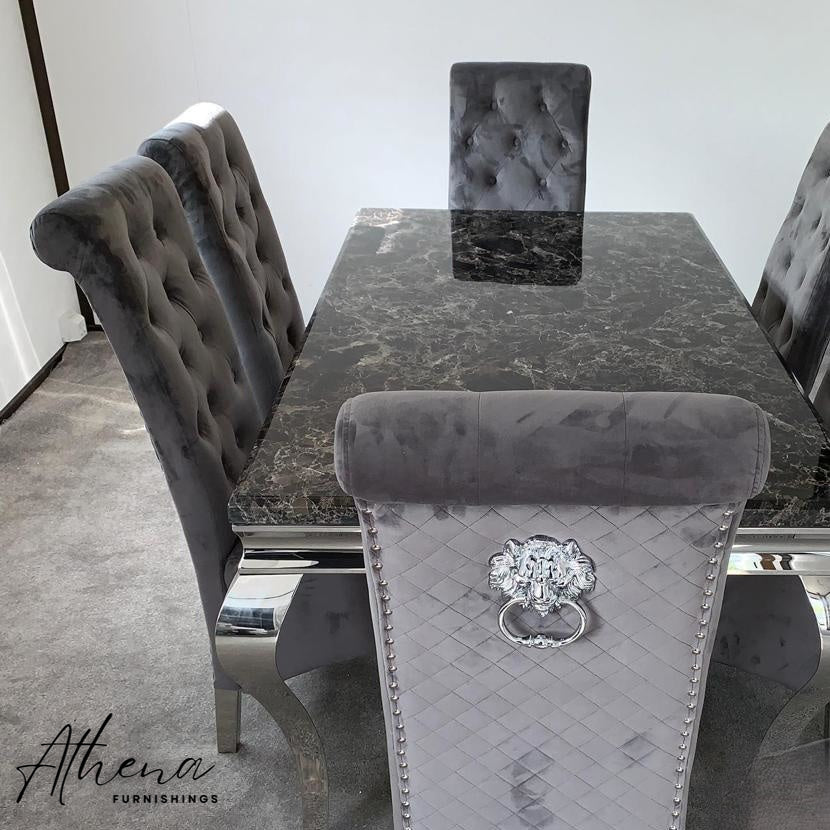 Skipton Chrome Black Marble Dining Table with Grey Gloucester Chairs