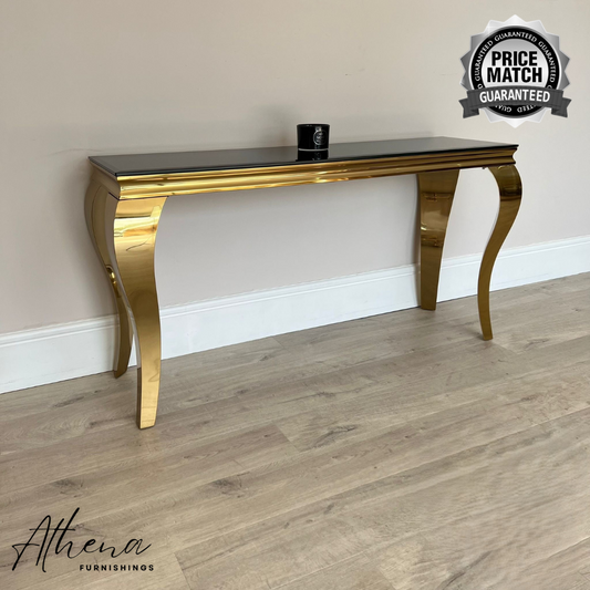 Skipton  Gold Black Glass Console Table