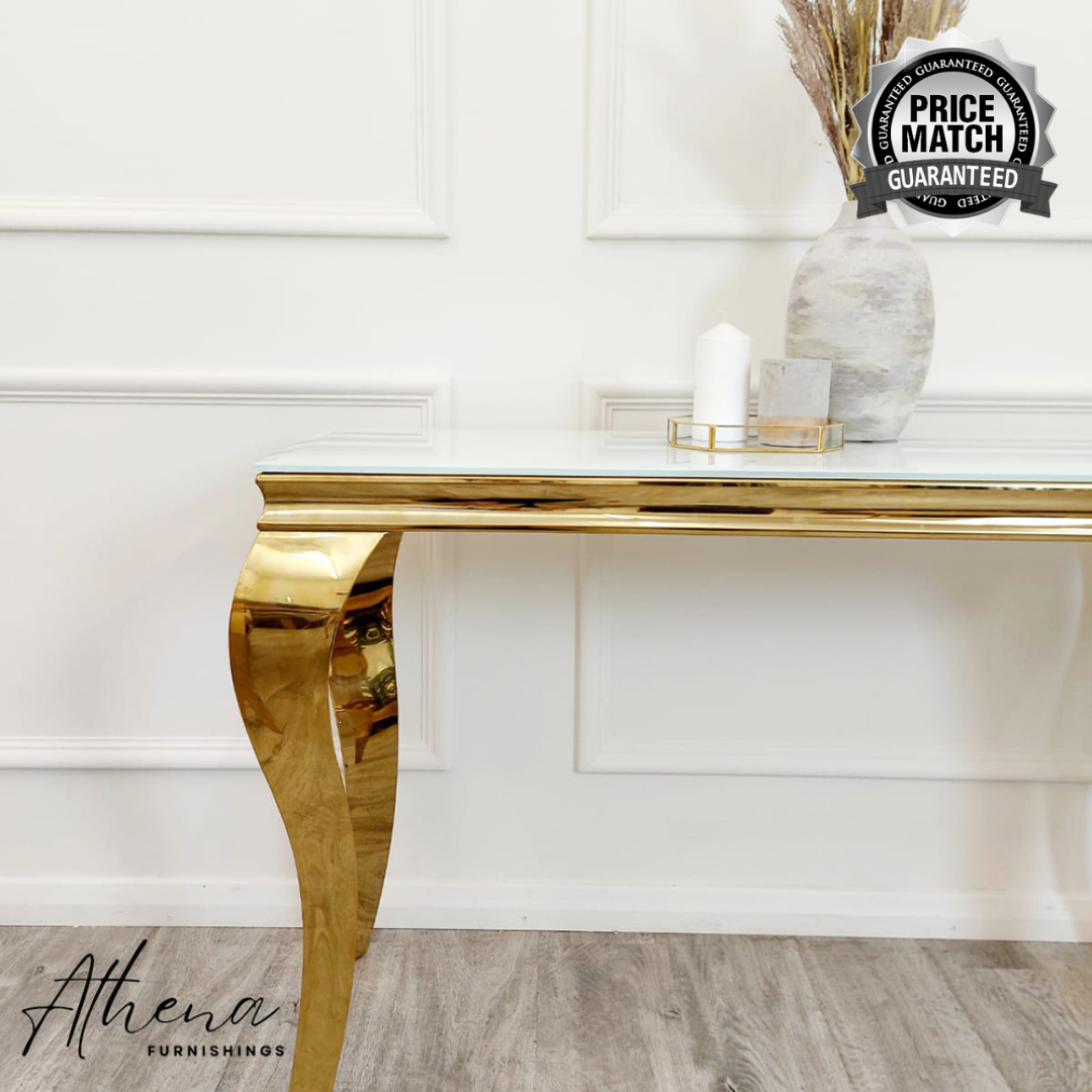 Skipton Gold White Glass Console Table