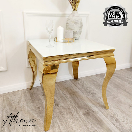 Skipton Gold White Glass Side Table