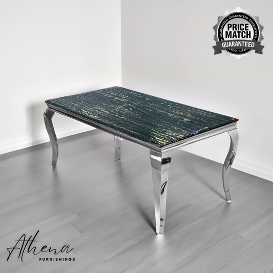 Skipton Chrome Black and Gold Marble Dining Table