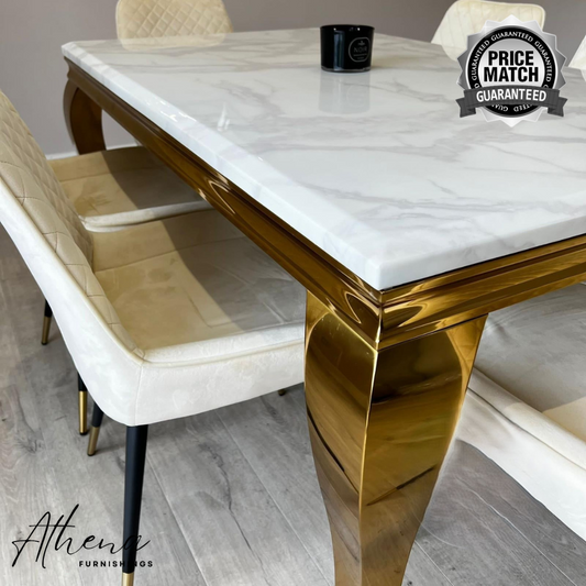 Skipton Gold 1.5M White Marble Dining Table