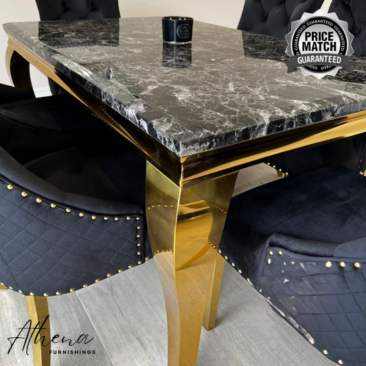 Skipton Gold 1.5M Black Marble Dining Table