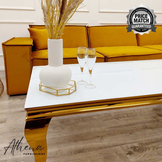 Skipton Gold White Glass Coffee Table