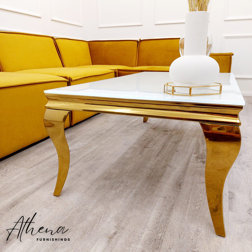 Skipton Gold White Glass Coffee Table