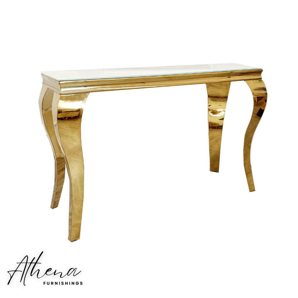 Skipton Gold White Glass Console Table