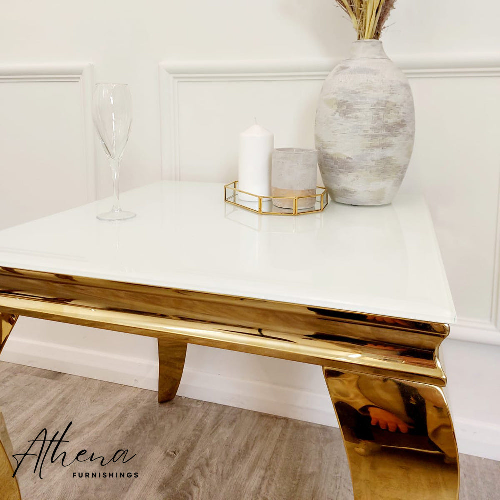 Skipton Gold White Glass Side Table