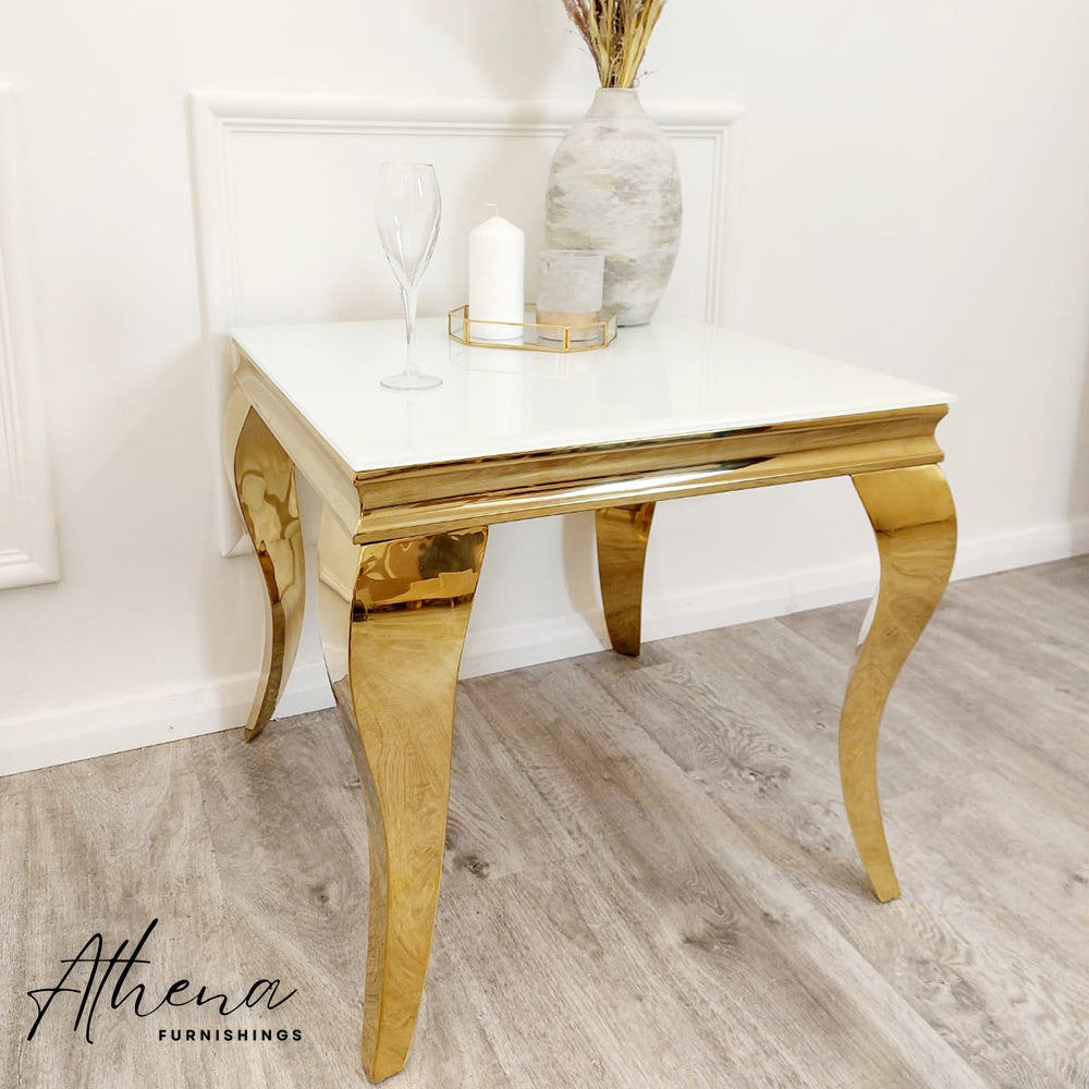 Skipton Gold White Glass Side Table