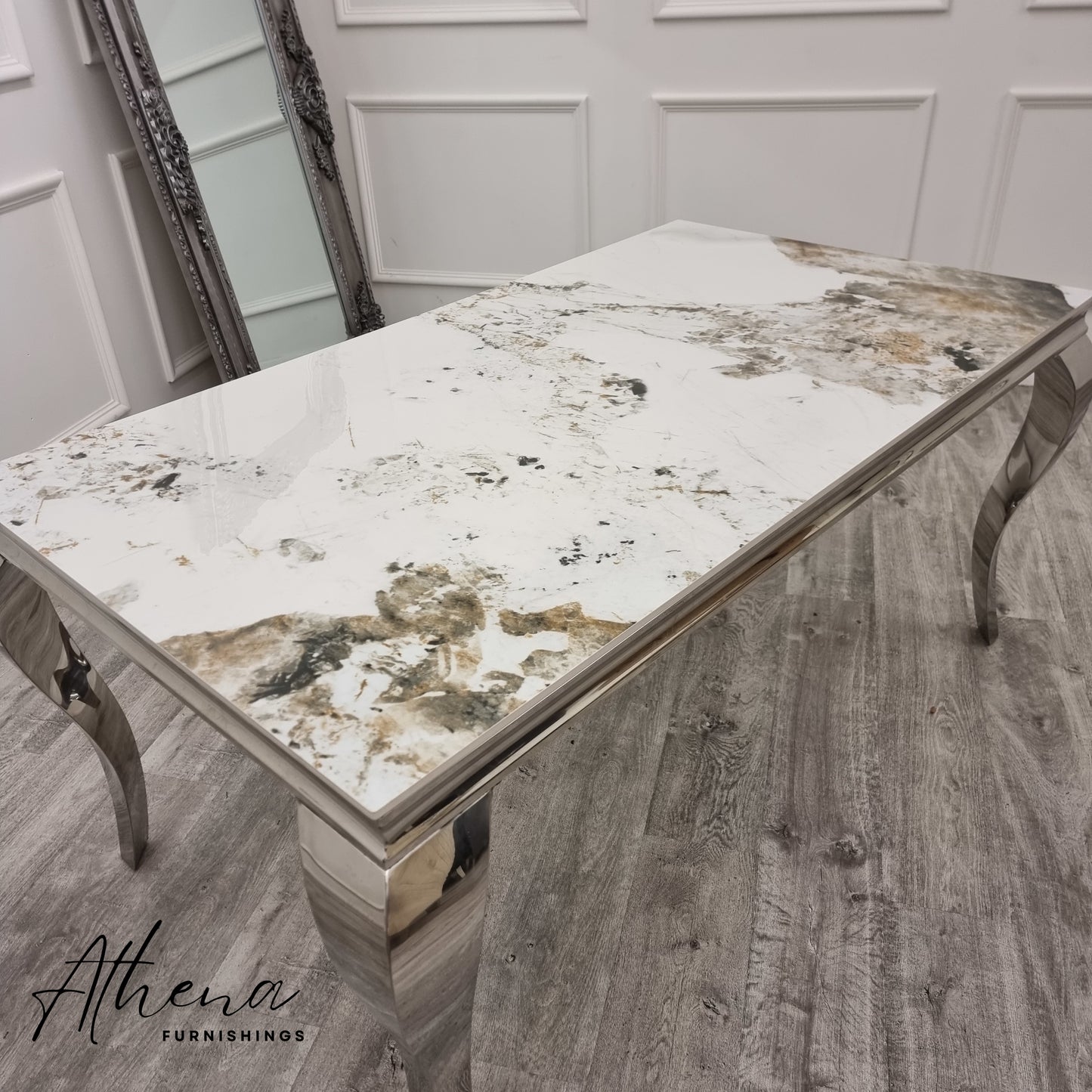 Skipton Chrome White Pandora Marble Dining Table