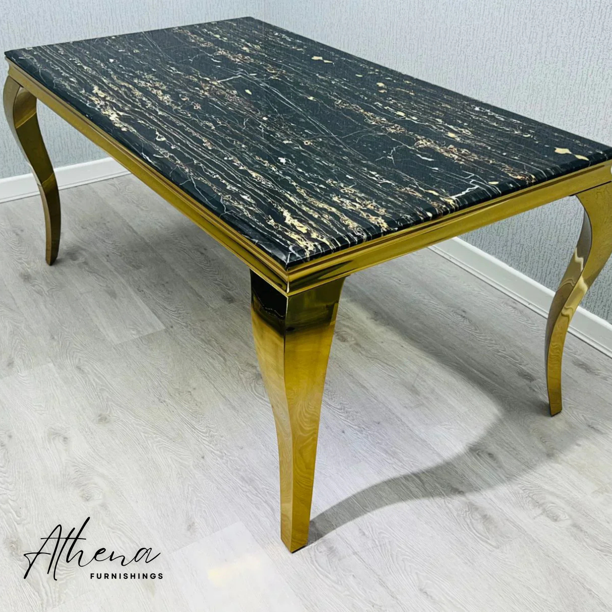 Skipton Gold Black and Gold Marble Dining Table