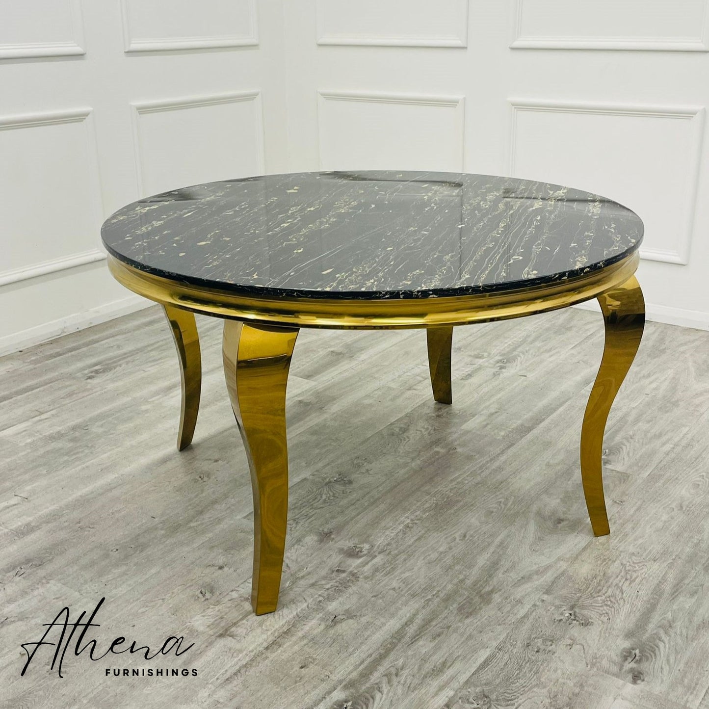 Skipton Circular Gold Dining Table (Multiple Table Top Options)