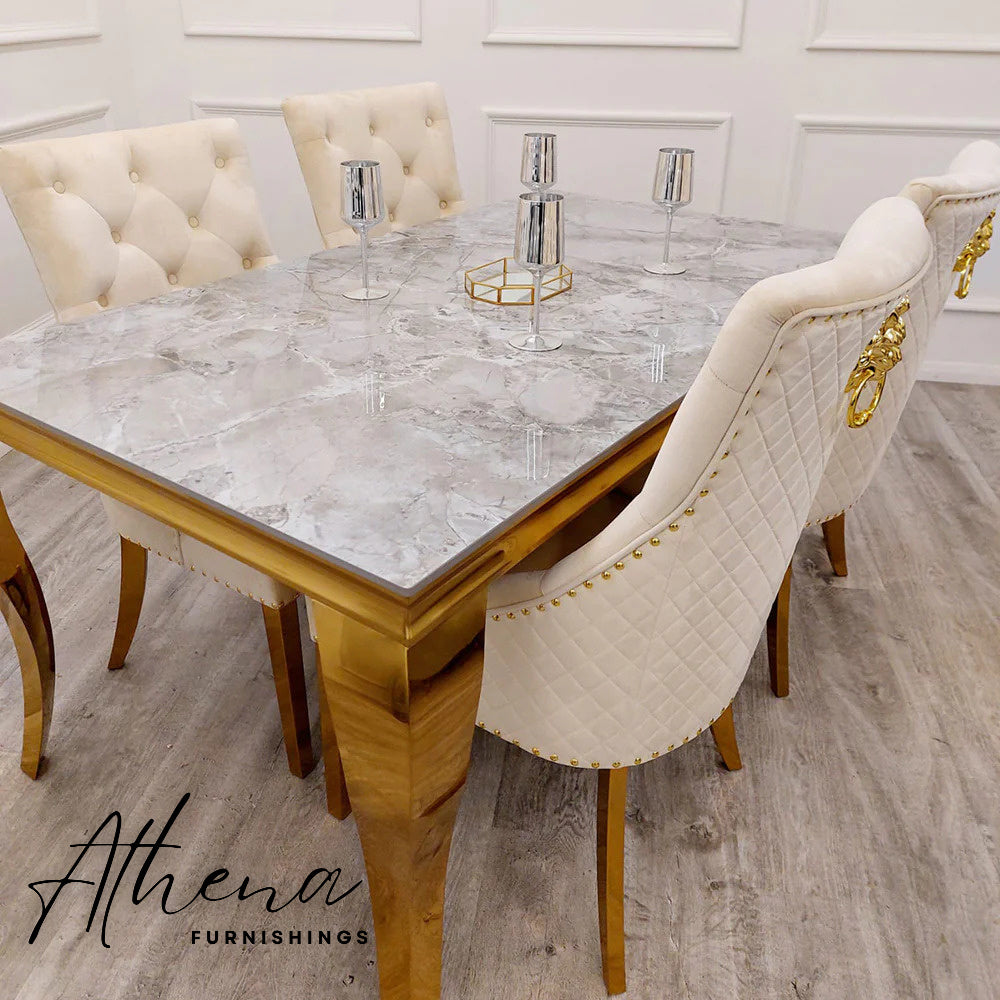 Skipton Gold 1.5M Light Grey Marble Dining Table