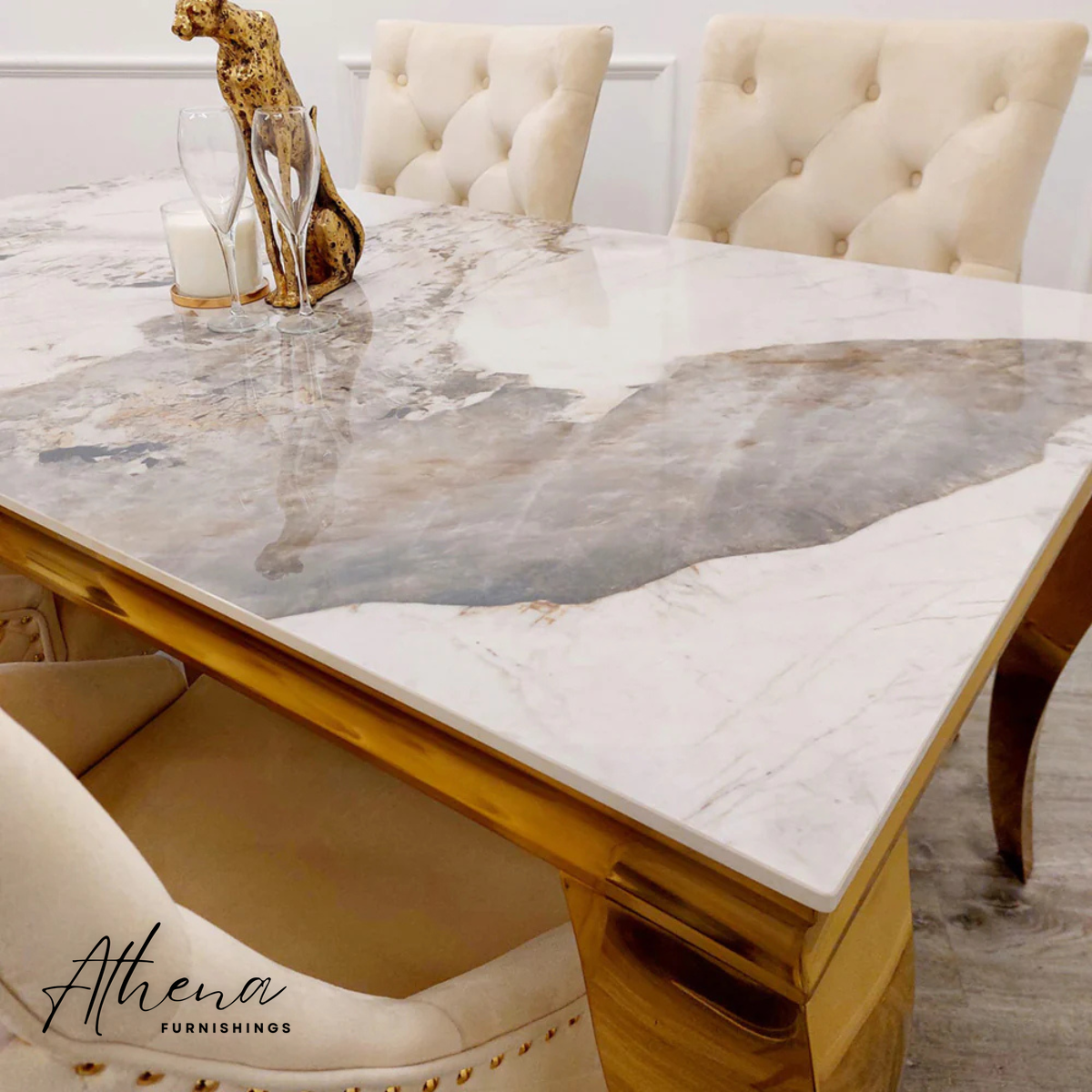 Skipton Gold White Pandora Marble Dining Table