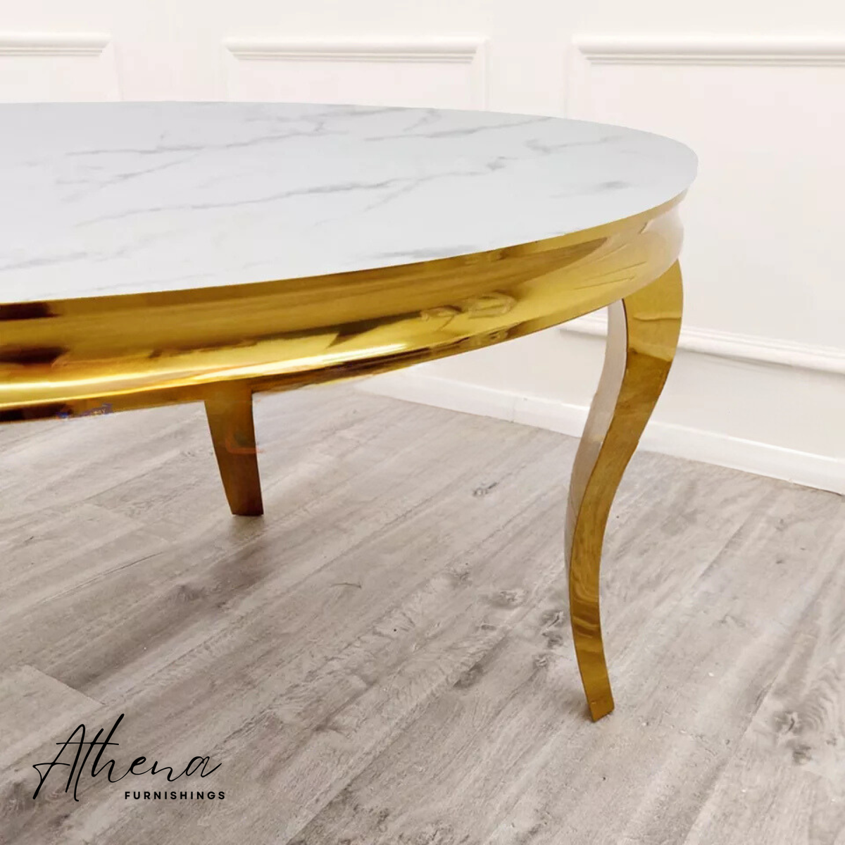 Skipton Circular Gold Dining Table (Multiple Table Top Options)