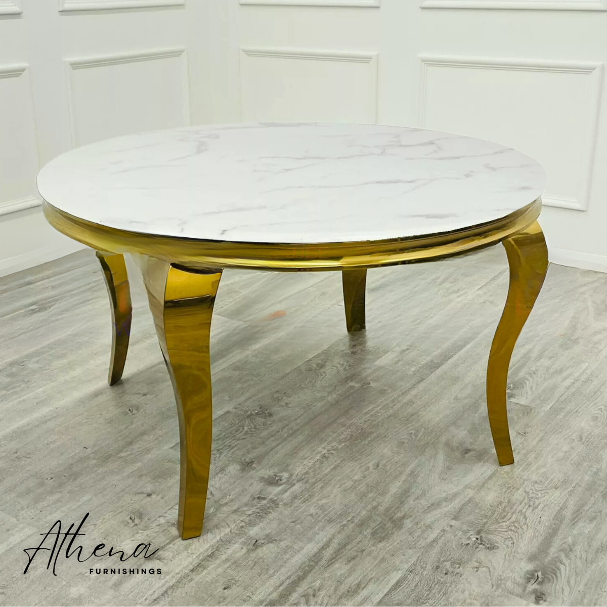 Skipton Circular Gold Dining Table (Multiple Table Top Options)